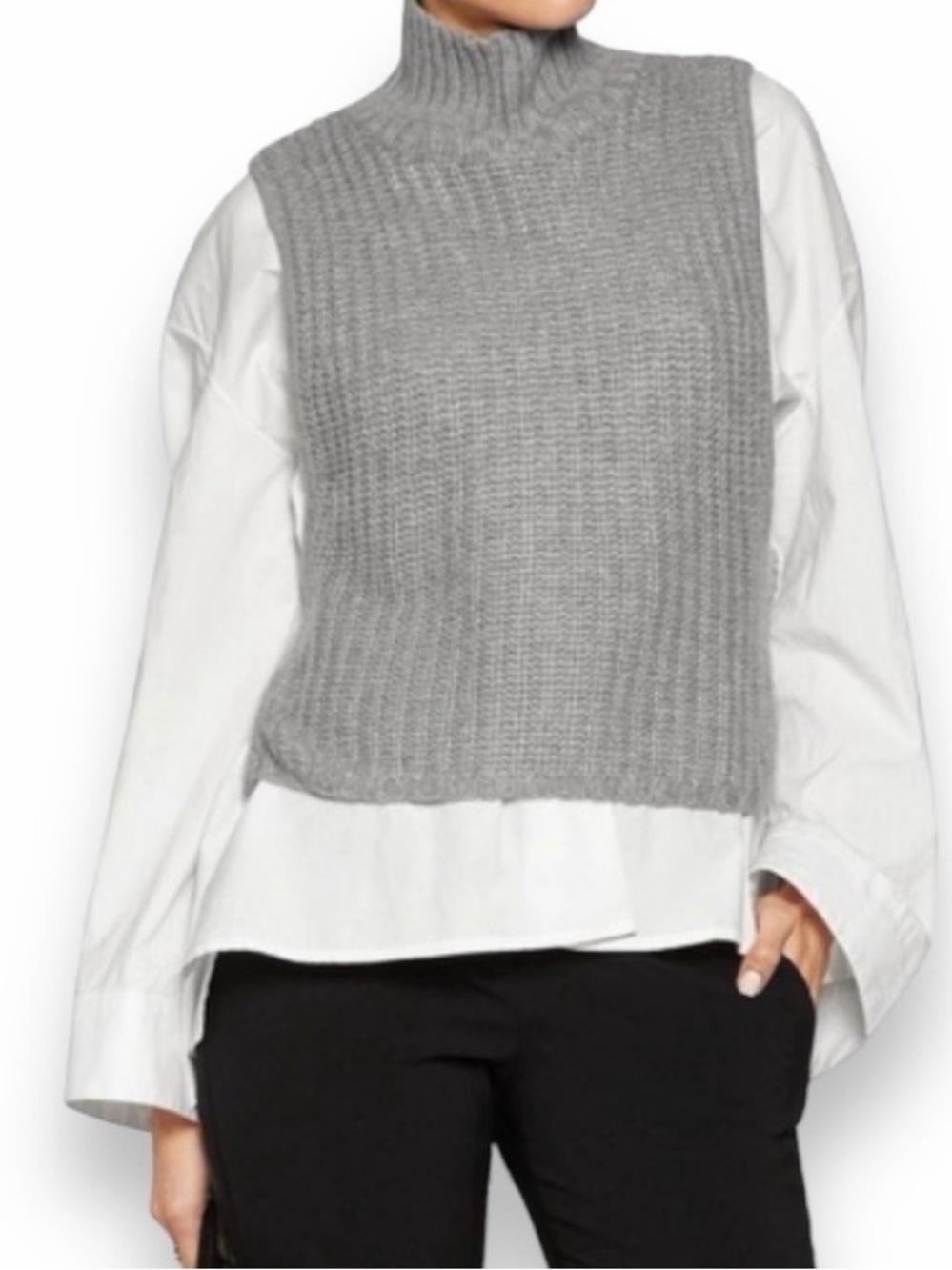 Autumn Cashmere Cashmere Blend Sleeveless Cropped Sweater Vest Gray Size Small